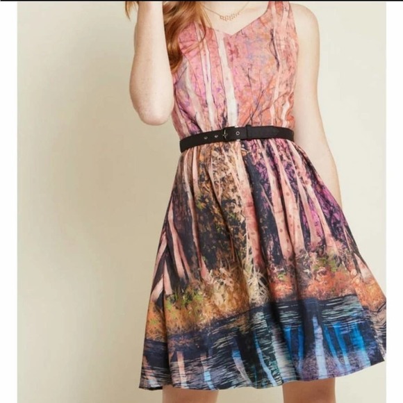 Modcloth Certifiably Sweet Cotton Dress in Trees Pink Size XXS - Picture 14 of 15